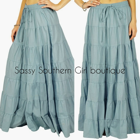 ⭐🆕Boho gypsy grey blue peasant maxi skirt - Picture 7 of 8